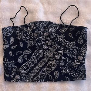 Bear Dance Navy Blue and White Paisley Camisole Crop Top